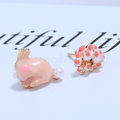 Boucles d'oreilles à tige élégantes en alliage de zinc en forme de lapin et de fleur pour femmes&nbsp;OS7109-2