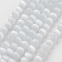 Perles d'oeil de chat, ronde, blanc, 12mm, Trou: 1.5mm, Environ 32 pcs/chapelet, 14.5 pouce