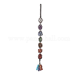 Chakra pierres précieuses perles pendentif décoration, ornement de charnière de fil de nylon de pompon de puce de pierre gemme, 300x13~17x17~21mm