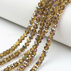 Chapelets de perles en verre transparent électrolytique, la moitié rose doré, facette, rondelle, verge d'or, 8x6mm, Trou: 1mm, Environ 65~68 pcs/chapelet, 15.7~16.1 pouce (40~41 cm)