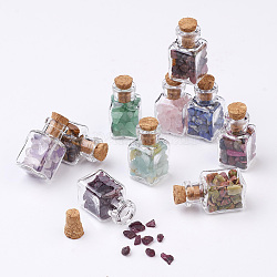 Vidrio de botella que deseen decoraciones, con chips de piedras preciosas dentro y tapón de corcho, color mezclado, 29x14mm, 10 PC / sistema