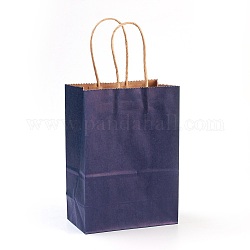 純色クラフト紙袋  ハンドル付き  ギフトバッグ  ショッピングバッグ  長方形  ミッドナイトブルー  21x15x8cm