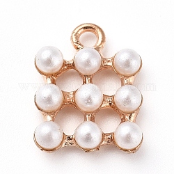 Colgantes de perlas de imitación de plástico, fornituras de aleación, cuadrado, dorado, 17.5x13.5x5mm, agujero: 2 mm