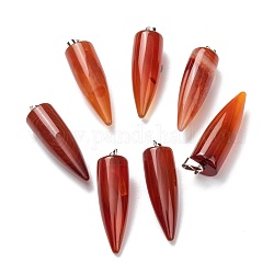 Pendentifs en agate rouge naturelle, avec les accessoires en laiton de platine, balle, 32~35x10~11mm, Trou: 7mm