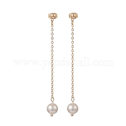 Boucles d'oreilles pendantes en perles de coquillage, boucles d'oreilles pompon chaîne en laiton doré pour femme, beige, 72mm, pin: 0.7 mm