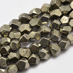 Abalorios de pirita naturales hebras, cuentas redondas con corte de estrella, 7x7x7mm, agujero: 1 mm, aproximamente 55 pcs / cadena, 15.5 pulgada