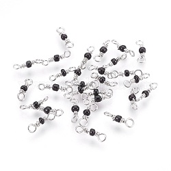 Connecteurs de liens en laiton, perles de verre, infini, sans nickel, Platine plaqué réel, noir, 10~11x3x2mm, Trou: 1.4~1.6mm