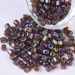 6/0 perles de rocaille en verre, couleurs transparentes arc, trou carré, cube, brun coco, 6/0, 3~5x3~4x3~4mm, Trou: 1.2~1.4mm, environ 4500 pcs / sachet 