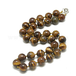 Colliers de perles naturelles en œil de tigre, avec mousquetons en alliage, ronde, 18.1 pouce ~ 18.5 pouces (46~47 cm), rond: 11.5~12 mm