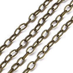 Iron Cable Chains, Textured, Unwelded, with Spool, Flat Oval, Antique Bronze Color, 11x7x1.5mm, about 164.04 Feet(50m)/roll