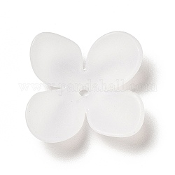 Tapas de abalorios de acrílico transparentes, 4-pétalo, esmerilado, flor, blanco, 26x26.5x5mm, agujero: 1.8 mm, aproximamente 769 unidades / 500 g