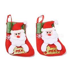 Tissu suspendu bas de noël, sac cadeau de bonbons, pour la décoration de sapin de Noël, père noël avec mot joyeux noël, rouge, 125x125x20.5mm