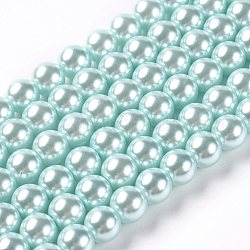 Eco-Friendly Dyed Glass Pearl Round Beads Strands, Grade A, Cotton Cord Threaded, Light Cyan, 6mm, Hole: 0.7~1.1mm, about 72pcs/strand, 15 inch