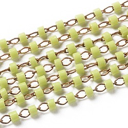 Handgefertigte Glasperlenketten, gelötet, mit rohen (nicht plattierten) nickelfreien MessingZubehörn, mit Spule, gelb-grün, 1~2x0.9~1.5 mm, ca. 32.8 Fuß (10m)/Rolle