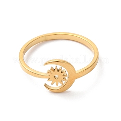 Ion Plating(IP) 304 Stainless Steel Moon & Sun Open Cuff Ring for Women, Golden, Inner Diameter: 17mm