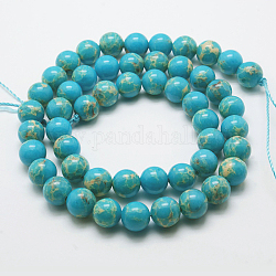 Synthetic Imperial Jasper Beads Strands, Dyed, Round, Cyan, 14mm, Hole: 1mm, about 28pcs/strand, 15.5 inch