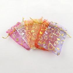 Sacs en organza imprimé cœur, sacs-cadeaux, rectangle, couleur mixte, 18x13 cm