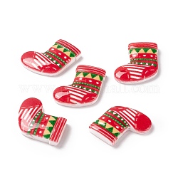 Cabujones de resina opaca con motivos navideños, calcetines de Navidad, rojo, 20x18x4mm