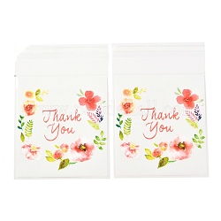 Bolsas autoadhesivas rectangulares opp, con palabra gracias y patrón de flores, para hornear bolsas de embalaje, colorido, 17.4x14x0.02 cm, 100 unidades / bolsa