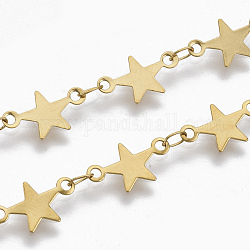 Cadenas de eslabones de 304 acero inoxidable, cadenas de lentejuelas estrella, soldada, dorado, estrella: 12.3x7x0.3 mm, link: 3.6x2.3x0.3 mm, aproximadamente 39.37 pulgada (1 m) / hebra