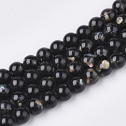 Assembled Synthetic Turquoise and Shell Beads Strands, Dyed, Round, Black, 6mm, Hole: 1mm, about 66pcs/strand, 15.7 inch