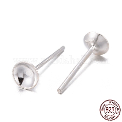 925 Sterling Silver Ear Stud Findings, Silver, 4mm, pin: 0.8mm