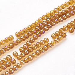 Glasperlen Stränge, Runde, ab Farbe plattiert, dunkel Goldrute, 8 mm, Bohrung: 1 mm, ca. 42 Stk. / Strang, 14 Zoll