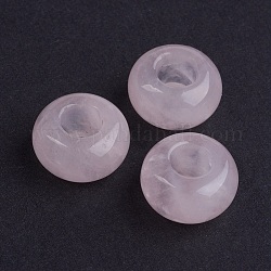 Perlas naturales de cuarzo rosa, grandes cuentas de agujeros, rerondana plana, 14x7~8mm, agujero: 6 mm