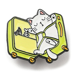 Cartoon Cat Enamel Pins, Electrophoresis Black Alloy Brooch, Luggage Case, 25.5x27.5x1.5mm