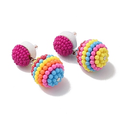 Серьги-гвоздики с круглыми шариками из смолы Waxberry, железные украшения для женщин, красочный, 37.5 мм, штифты : 0.7 мм