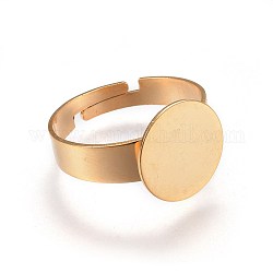 Verstellbare 304 Fingerring-Komponenten aus Edelstahl, Pad-Ring Basis Zubehör, Flachrund, echtes 24k vergoldet, Größe 7, 17 mm, Fach: 12 mm