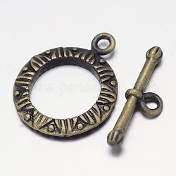 Застежка из латуни с резным кольцом, без никеля , щеткой античная бронза, Кольцо: 24x19x2.5 mm, бар: 7x23x4 mm, отверстие : 1 мм