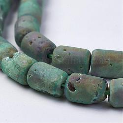 Fili di perline di agata geoduzica naturale galvanizzata, barile, verde, 8~8.5x6mm, Foro: 0.5 mm, circa 24pcs/filo, 7.87 pollice