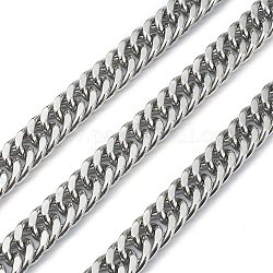 304 chaîne cubaine en acier inoxydable, chaînes de coupe de diamant, non soudée, avec bobine, couleur inoxydable, 12.5x9.5x4mm