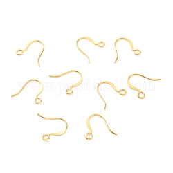 Brass Earring Hooks, with Horizontal Loop, Long-Lasting Plated, Real 18K Gold Plated, 14x16x0.7mm, Hole: 2mm, 21 Gauge, Pin: 0.7mm