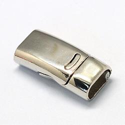 Alloy Magnetic Clasps with Glue-in Ends, Rectangle, Platinum, 26x12.5x7mm, Half Hole: 5x10mm