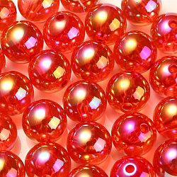 Perlas de acrílico iridiscentes arcoíris transparentes chapadas en uv, cuentas de burbujas, redondo, rojo, 15~15.5x15.5~16mm, agujero: 2.6~2.7 mm