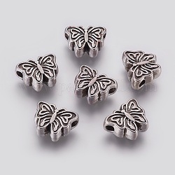 Estilo tibetano abalorios mariposa de aleación, Sin cadmio y níque y plomo, plata antigua, 13x10x5mm, agujero: 2 mm