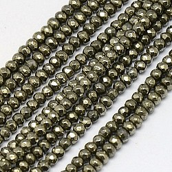 Natürliche Pyrit Perlen Stränge, Rondell, facettiert, 3x2 mm, Bohrung: 0.5 mm, ca. 200 Stk. / Strang, 15.74 Zoll