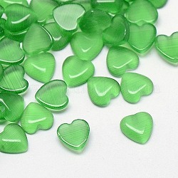 Cat Eye Cabochons, Heart, Medium Sea Green, 8x8x2.5mm