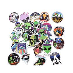 50 stücke cartoon alien papier aufkleber etikettensatz, Klebeetikettenaufkleber, für Koffer-, Skateboard- und Kühlschrankdekor, grün, 32~72x35~78x0.3 mm
