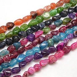 Nuggets Natural Crackle Agate Beads Strands, Dyed & Heated, Mixed Color, 8~16x8~12x6~10mm, Hole: 1mm, about 30~40pcs/strand, 15~16 inch