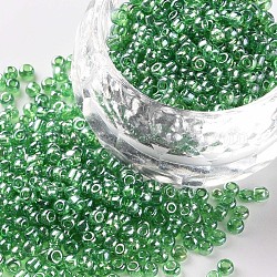 Abalorios de la semilla de cristal, trans. colores Abrillantado, redondo, verde, 2mm, agujero: 1 mm, 30000 unidades / libra