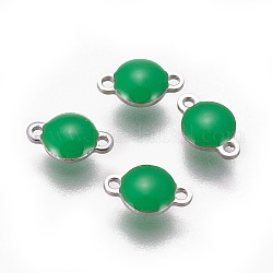 Conectores de eslabones esmaltados de acero inoxidable 304, lentejuelas esmaltadas, plano y redondo, color acero inoxidable, verde, 9.5x6x3.5mm, agujero: 1.2 mm