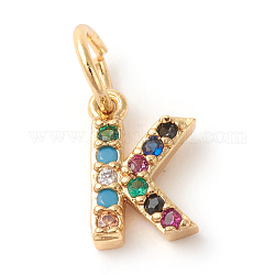 Messing Mikropflaster bunte Zirkonia Charms, golden, letter.k, 9x5.5x2 mm, Bohrung: 3 mm
