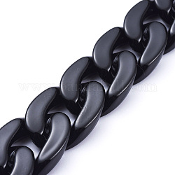 Cadenas de bordillo de acrílico opaco hecho a mano, cadena torcida, oval, para la fabricación de la joya, negro, link: 30x21x6 mm, 39.37 pulgada (1 m) / hebra