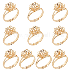 Nbeads 10 pieza de anillo de garra de flor en blanco, Configuración de anillo de filigrana de latón ajustable de 17.3 mm, componentes de anillos de dedo, base de anillo de garra chapada en oro real de 14k para hacer joyas de anillos diy
