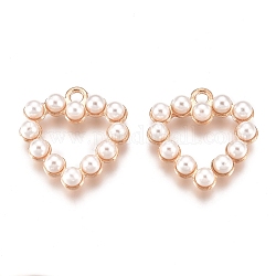 Ciondoli in lega, con perla in plastica imitazione abs, cuore, oro, 20x19.7x5mm, Foro: 2 mm