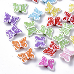 Acrilico perline stile artigianale, farfalla, colore misto, 11x14x3.5mm, Foro: 1.6 mm, circa 175pcs/50g