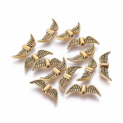 Tibetischer stil legierung perlen, Bleifrei und cadmium frei, Flügel, Antik Golden Farbe, ca. 7.5 mm lang, 21.5 breit, 3 mm dick, Bohrung: 1 mm